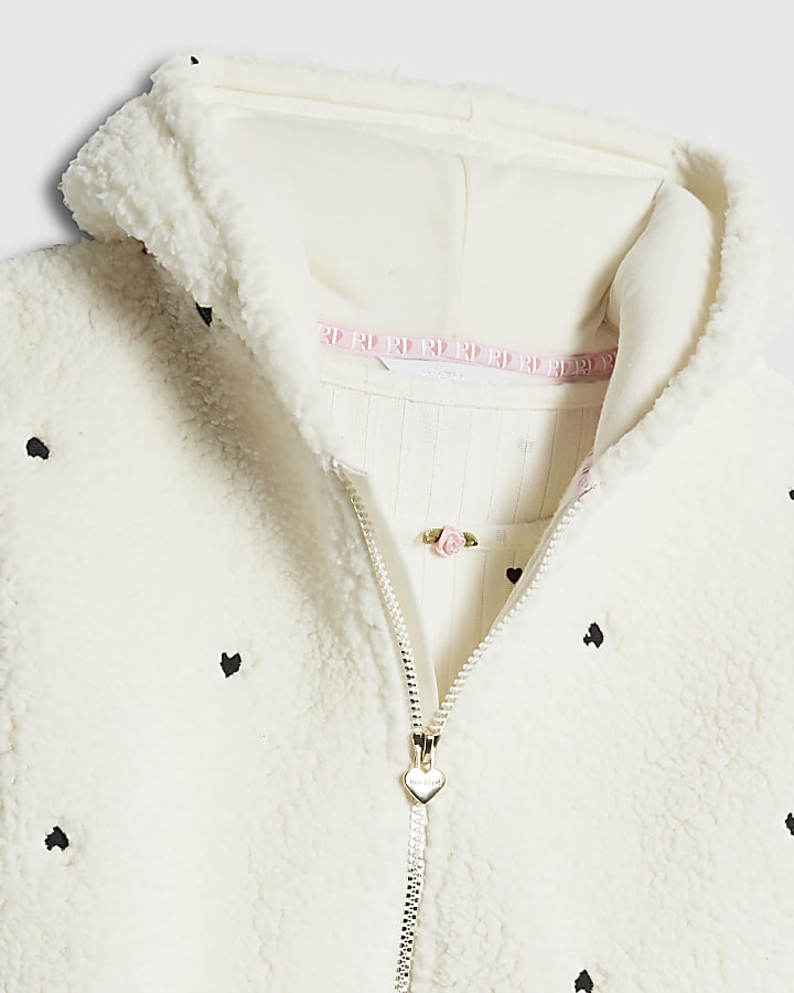 Girls White Heart Pyjama Set