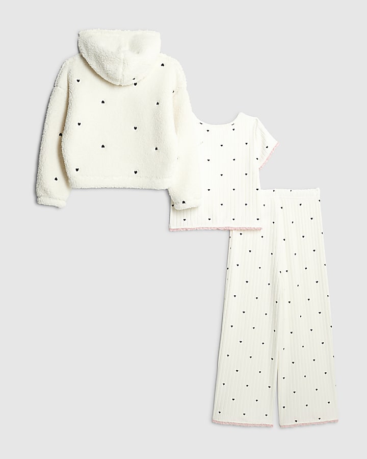 Girls White Heart Pyjama Set