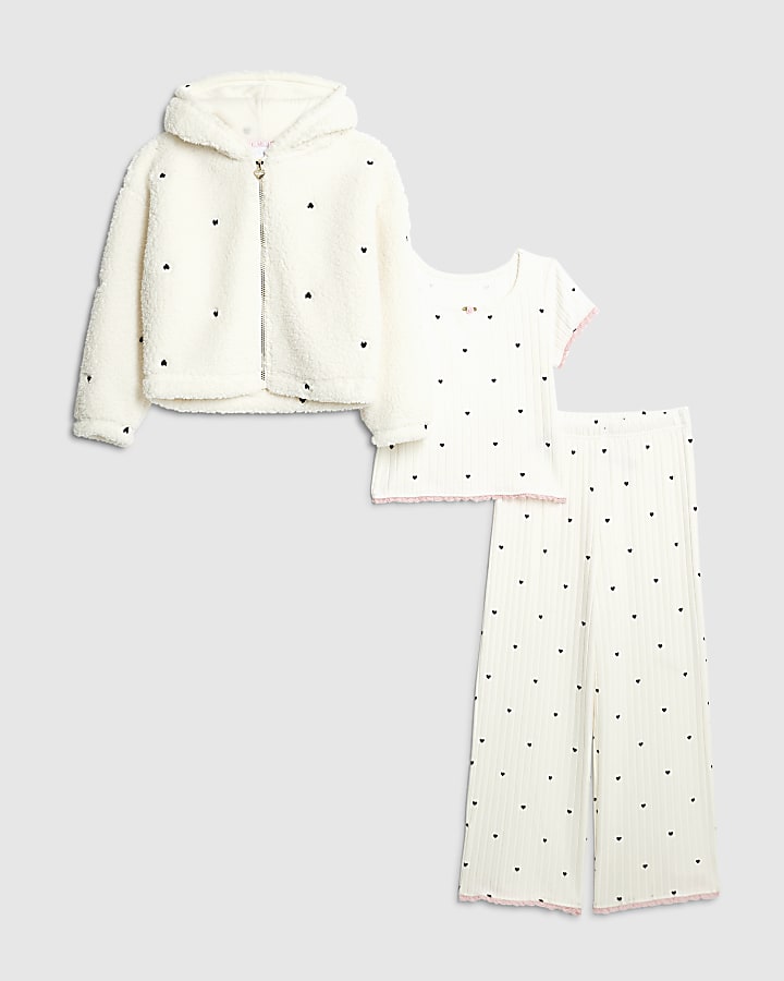 Girls White Heart Pyjama Set