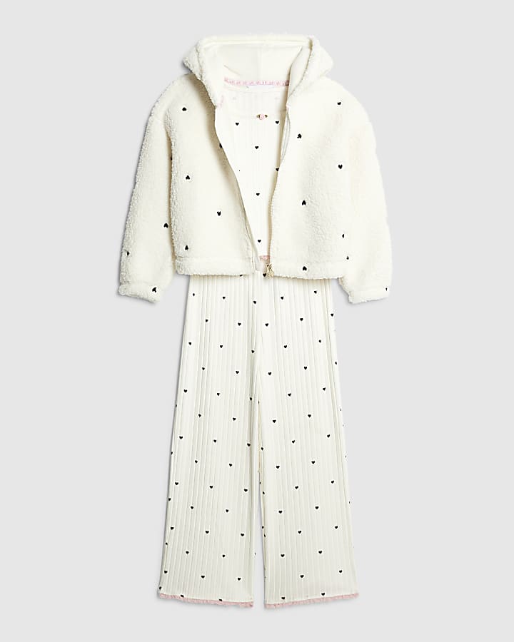 Girls White Heart Pyjama Set