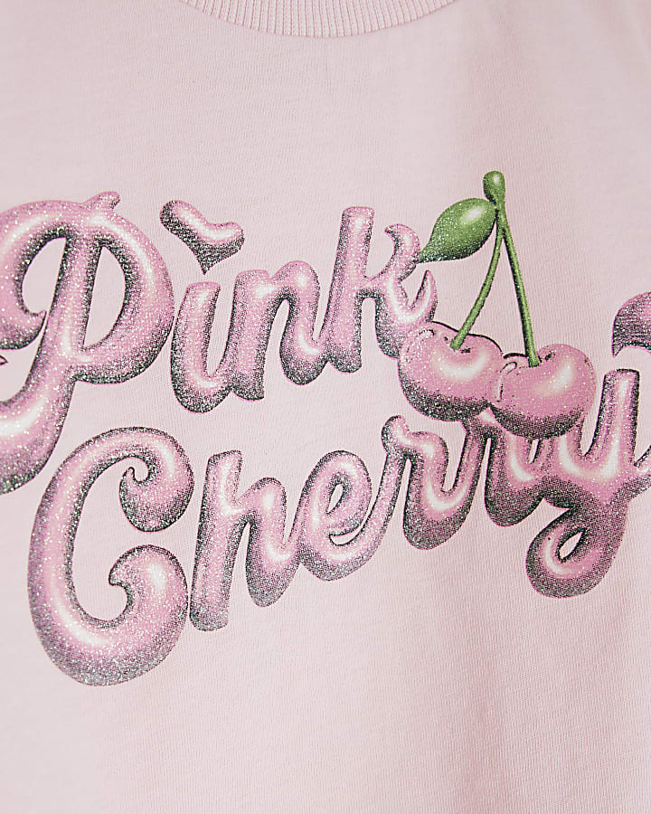 Girls Pink Cherry T-Shirt And Joggers Set