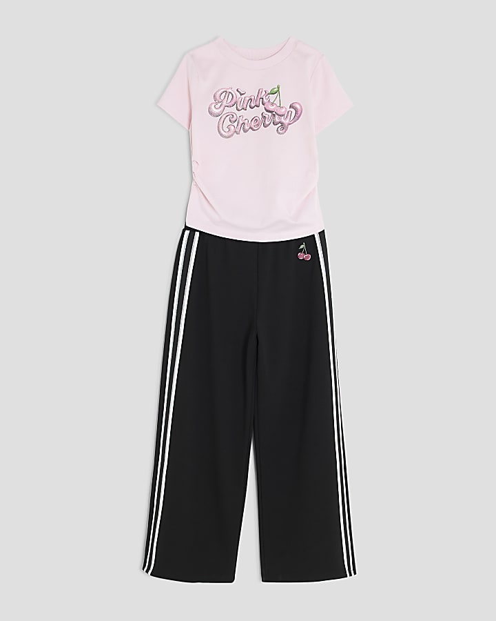 Girls Pink Cherry T-Shirt And Joggers Set