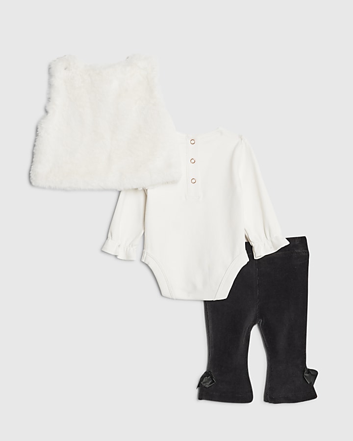 Baby Girls Cream Faux Fur Gilet Set