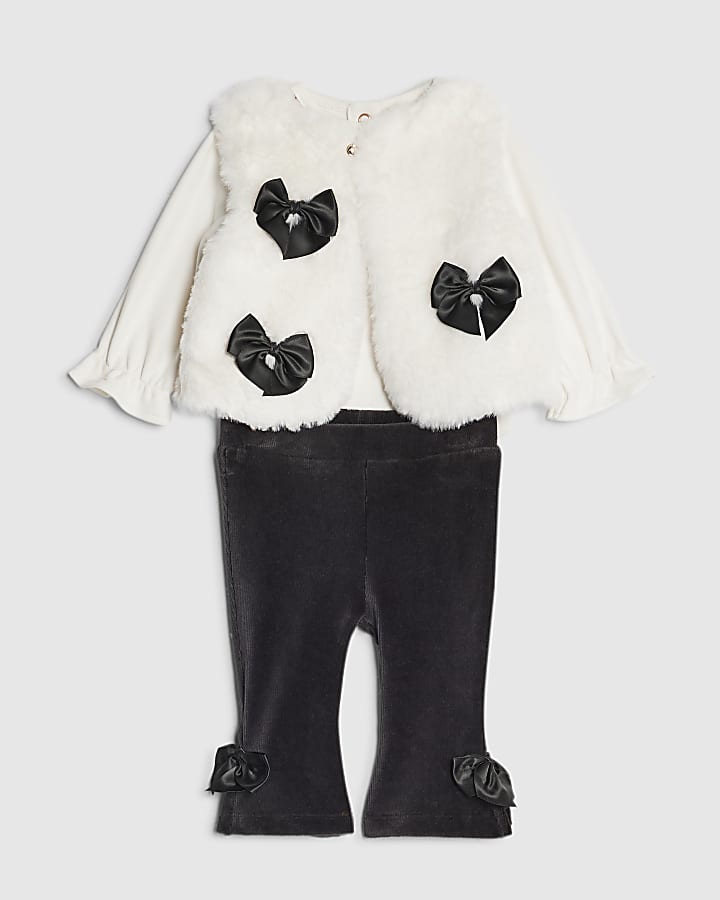 Baby Girls Cream Faux Fur Gilet Set
