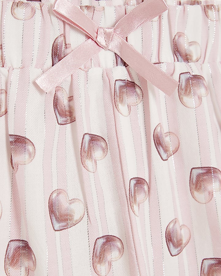 Girls Pink Puppy Bow Heart Pyjama Set