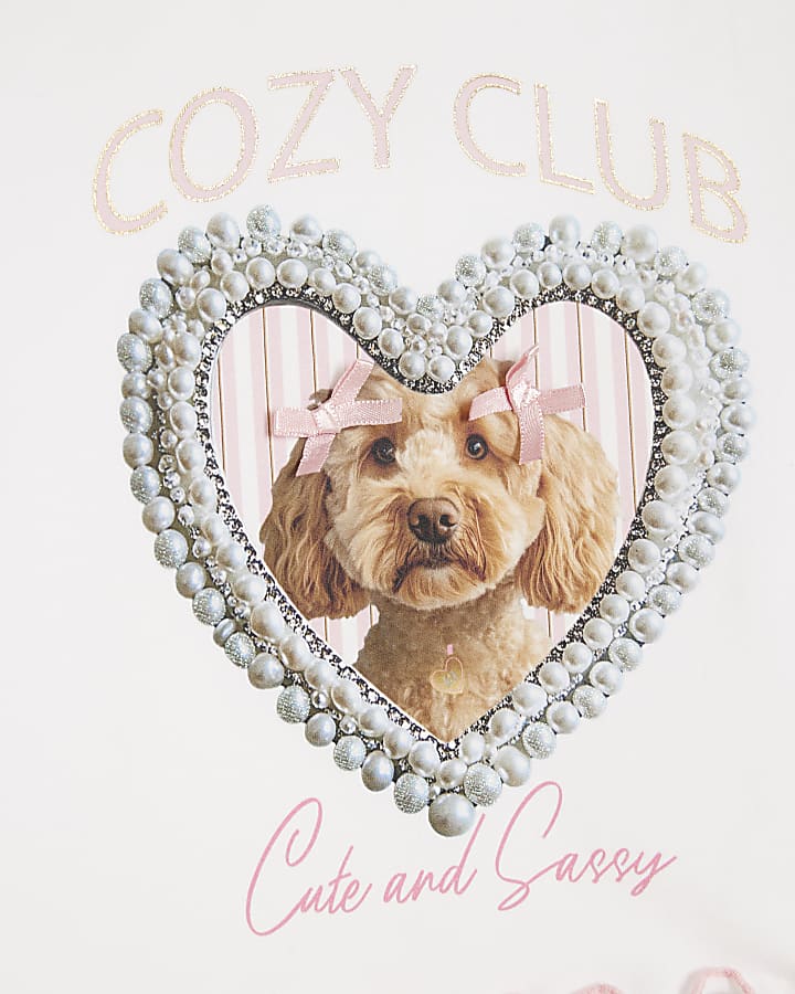 Girls Pink Puppy Bow Heart Pyjama Set