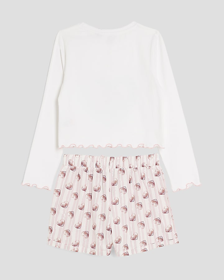 Girls Pink Puppy Bow Heart Pyjama Set
