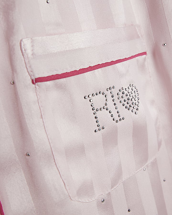 Girls Pink Diamante Faux Fur Cuff Pyjamas Set