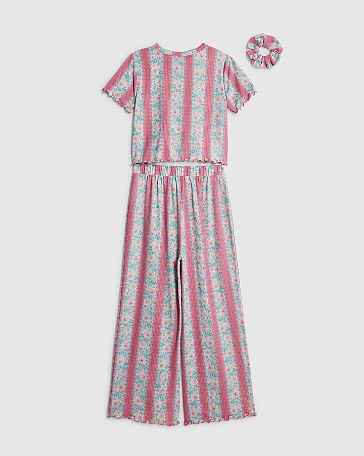 Girls Blue Ditsy Floral Pyjamas Set