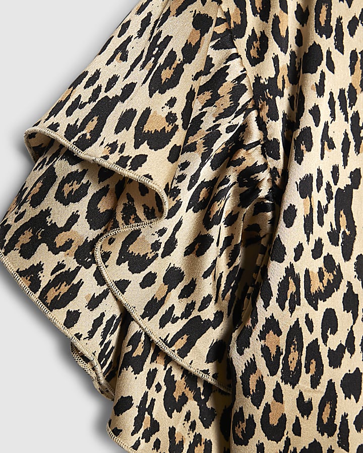 Girls Brown Satin Leopard Print Pyjamas Set