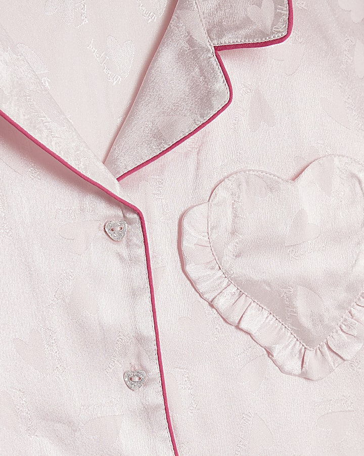 Girls Pink Satin Heart Shorts Pyjamas Set