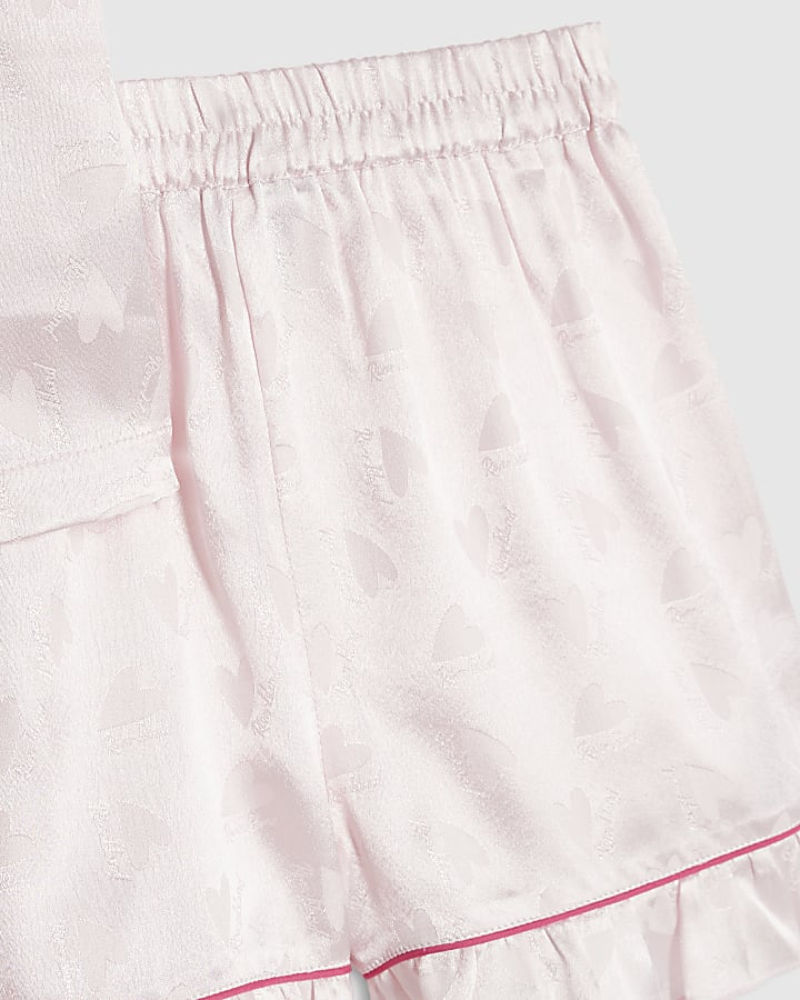 Girls Pink Satin Heart Shorts Pyjamas Set