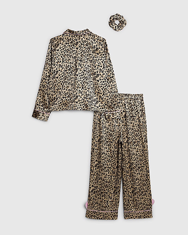 Girls Brown Animal print Heart Pyjamas