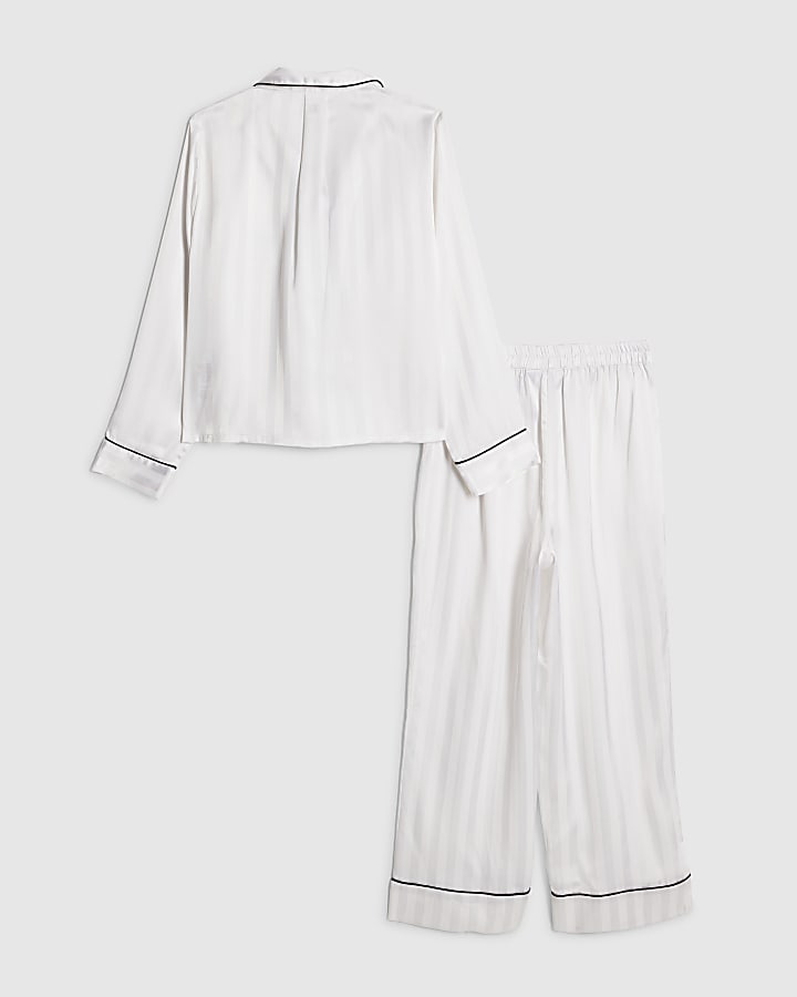 Girls White Corsage Satin Pyjamas Set