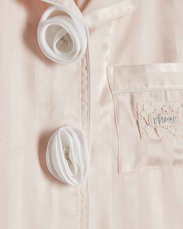 Girls Pink Corsage Satin Pyjamas Set