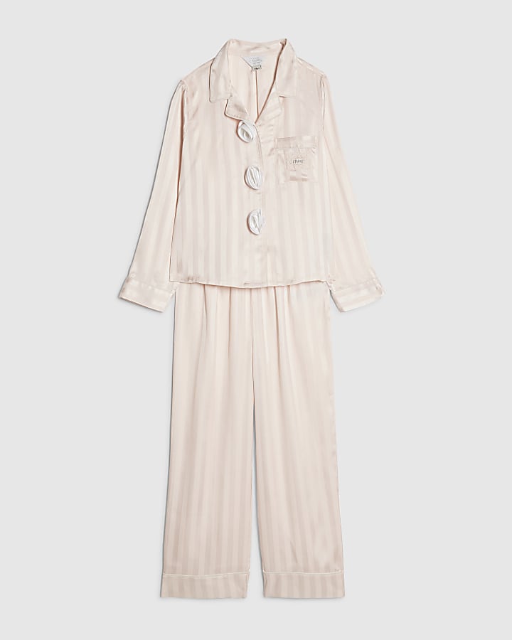Girls Pink Corsage Satin Pyjamas Set