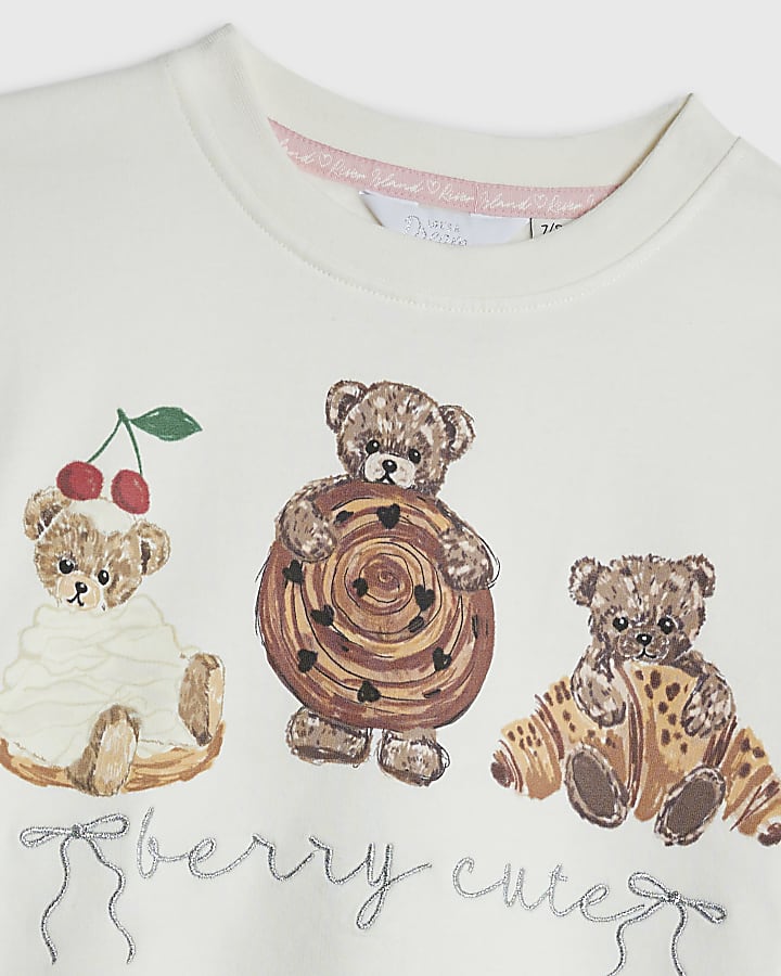 Girls Cream Pastry Bear Pyjamas Set