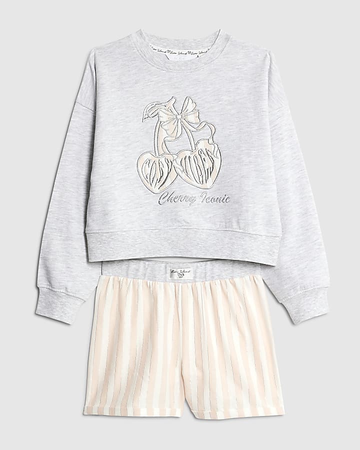 Girls Grey Cherry Pyjamas Set