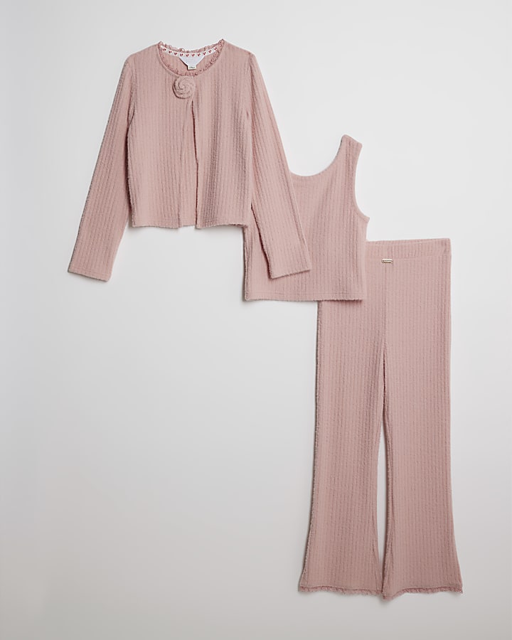 Girls Pink 3D Corsage 3 Piece Set