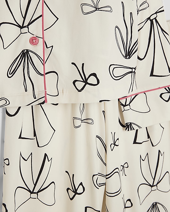 Girls White Bow Monochrome Pyjamas Set