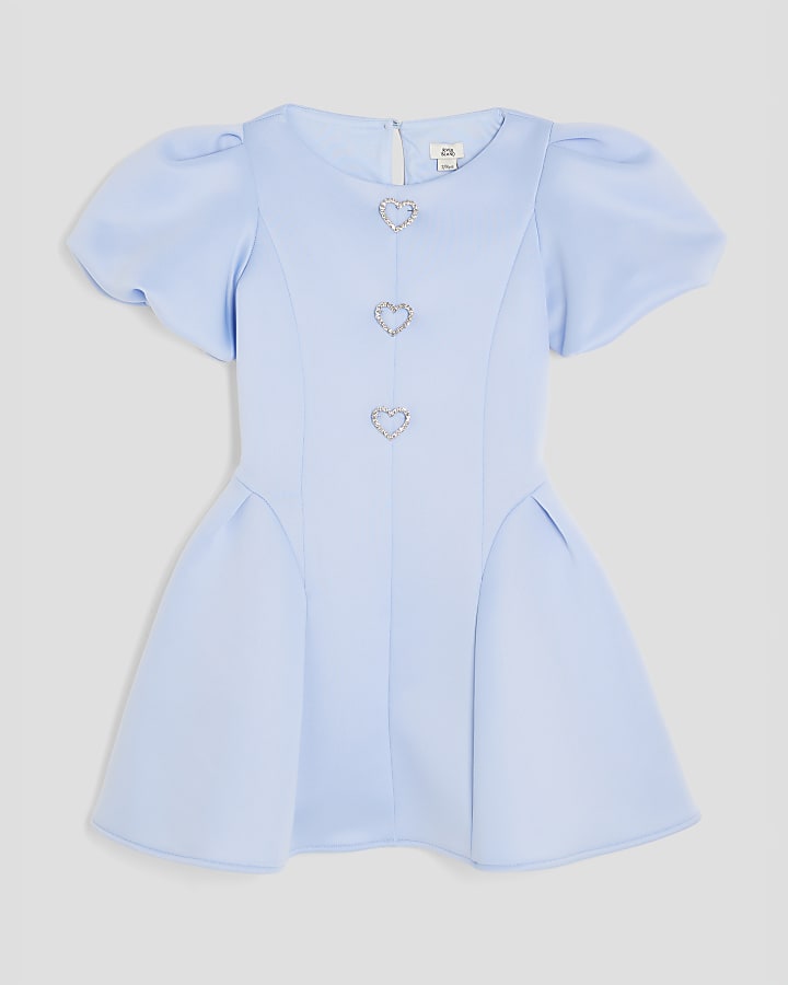 Girls Blue Scuba Puff Skater Dress