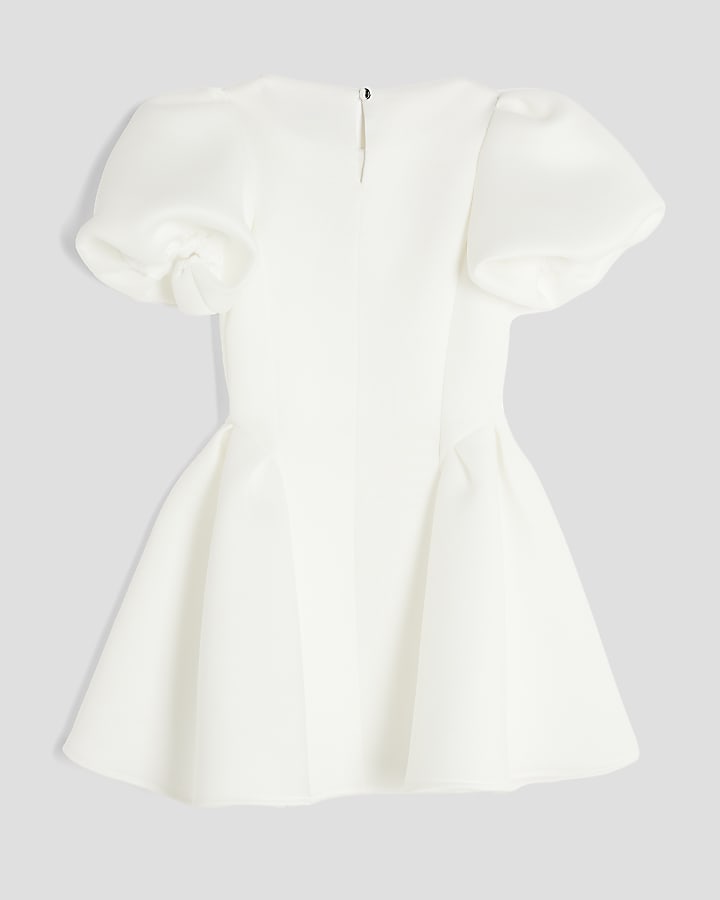 Girls Cream Scuba Puff Skater Dress