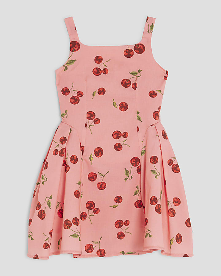 Girls Pink Cherry Poplin Skater Dress