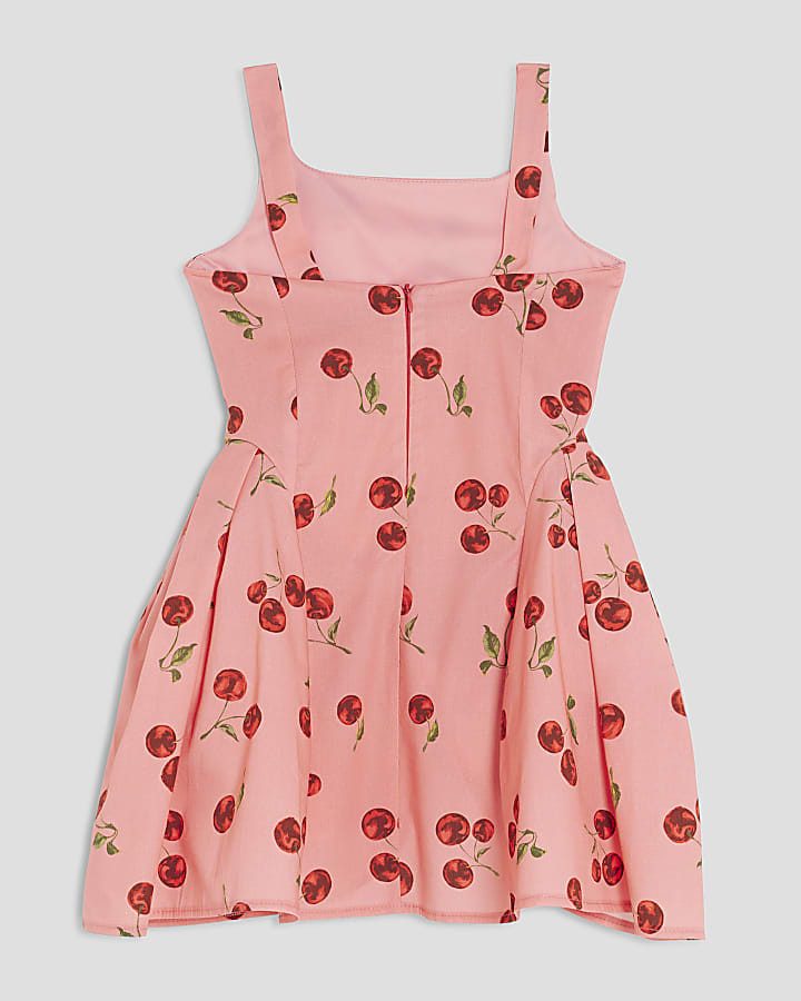Girls Pink Cherry Poplin Skater Dress
