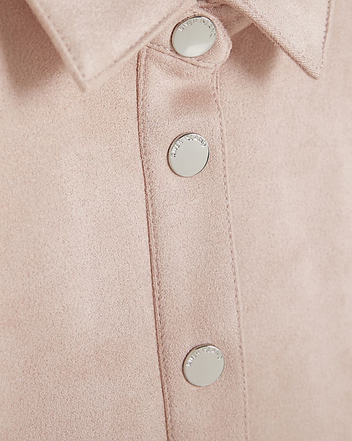 Mini Girls Pink Suedette Faux Belted Dress