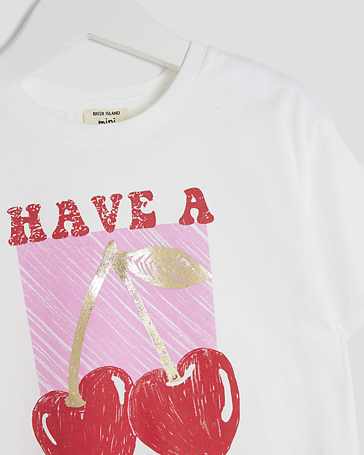 Mini Girls White Cherry Graphic T-Shirt