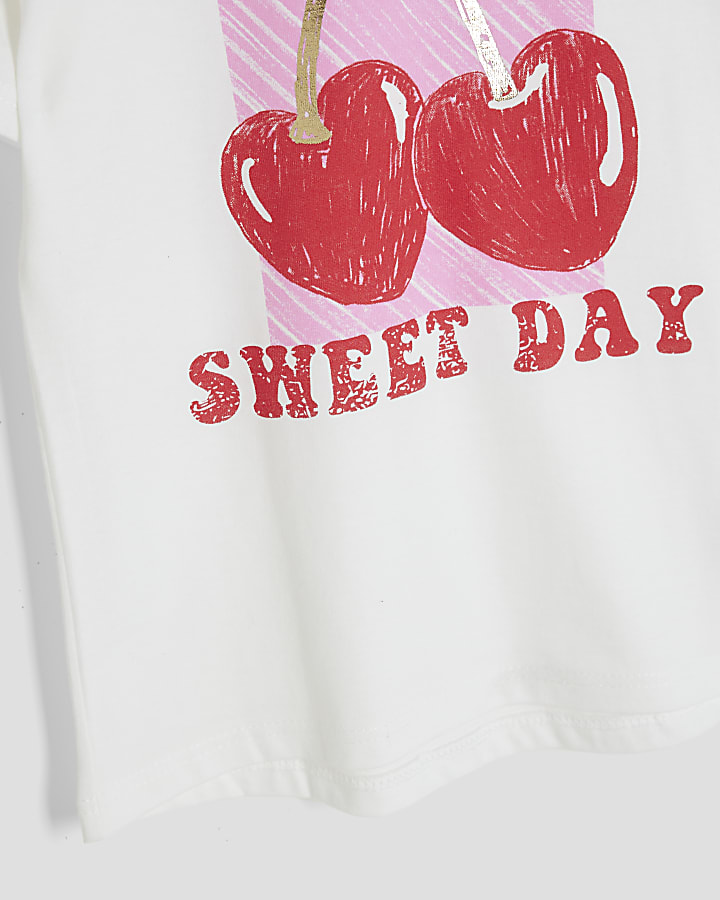 Mini Girls White Cherry Graphic T-Shirt