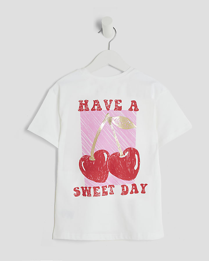 Mini Girls White Cherry Graphic T-Shirt