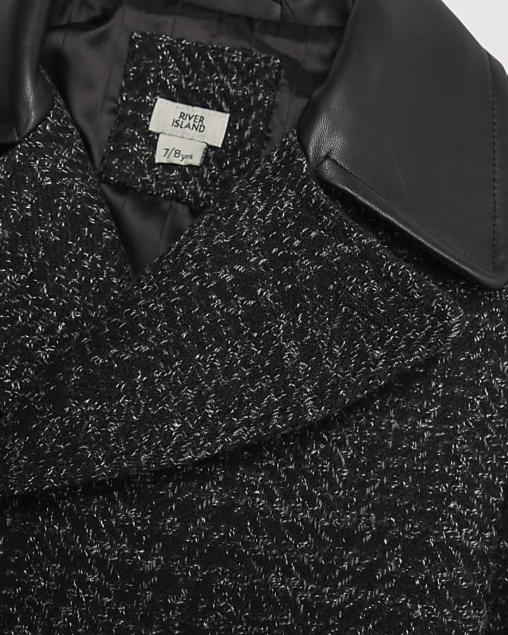 Boys Black Check Peacoat