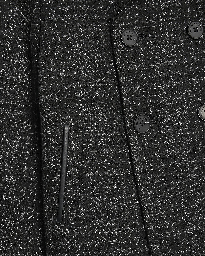 Boys Black Check Peacoat