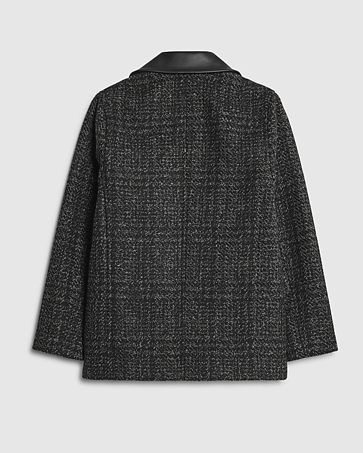 Boys Black Check Peacoat