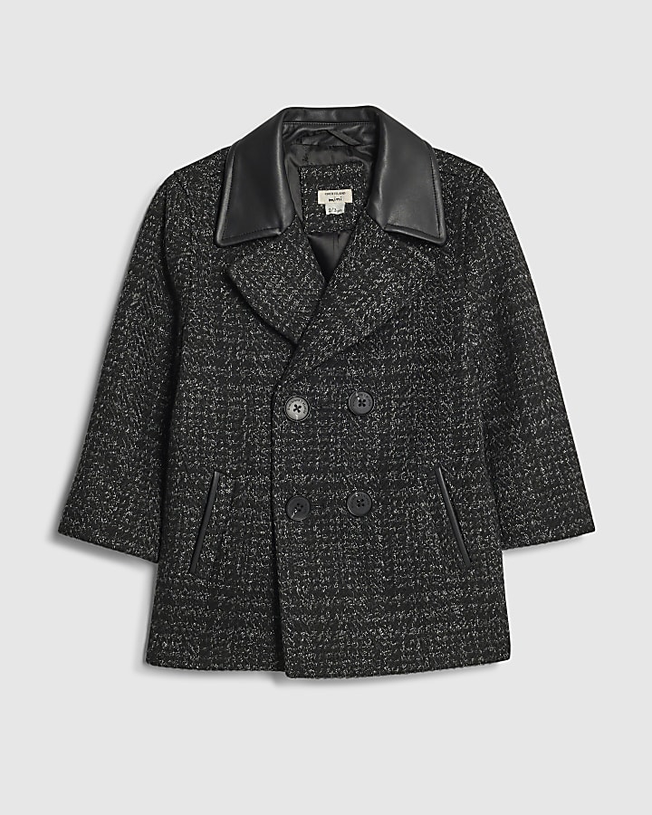 Mini Boys Black Check Peacoat