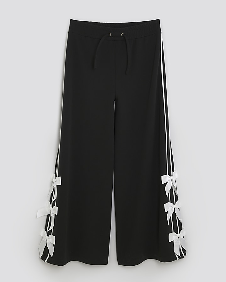 Girls Black Side Bow Trousers