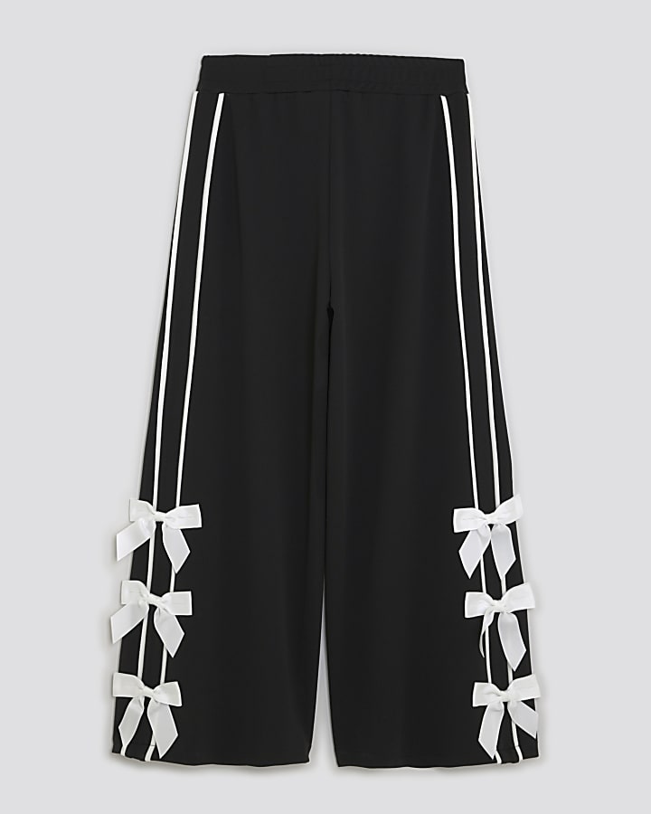 Girls Black Side Bow Trousers