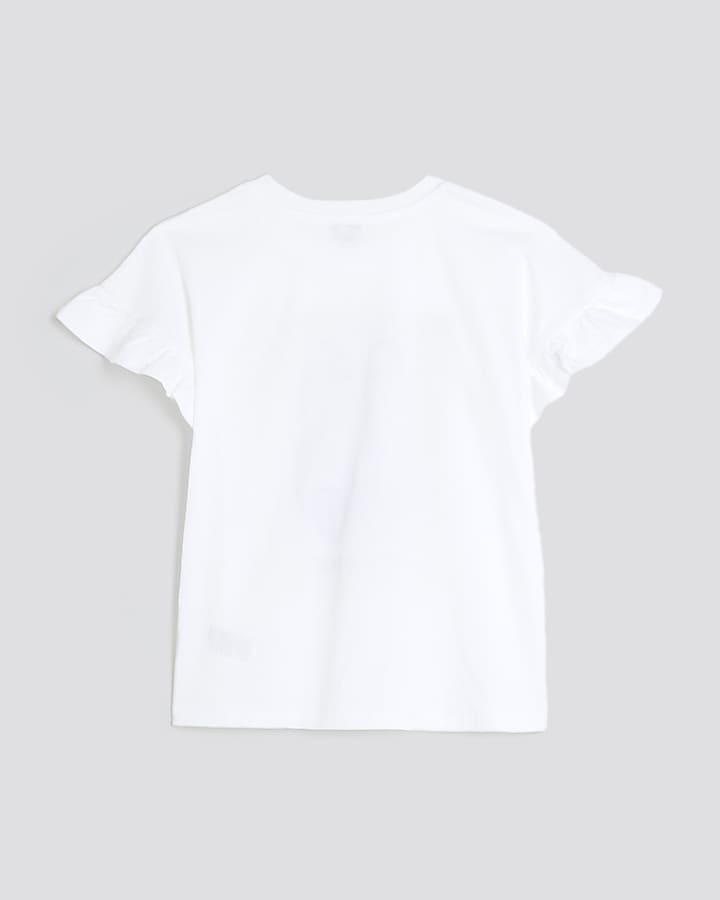 Girls White Pink Shoe Frill T-Shirt