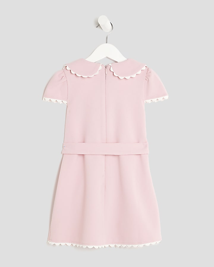 Mini Girls Pink Collared Scuba Dress
