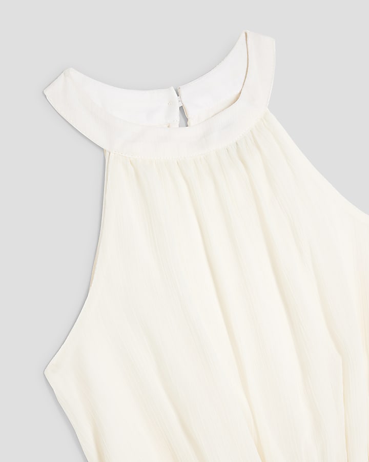 Girls White Halter Neck Dress