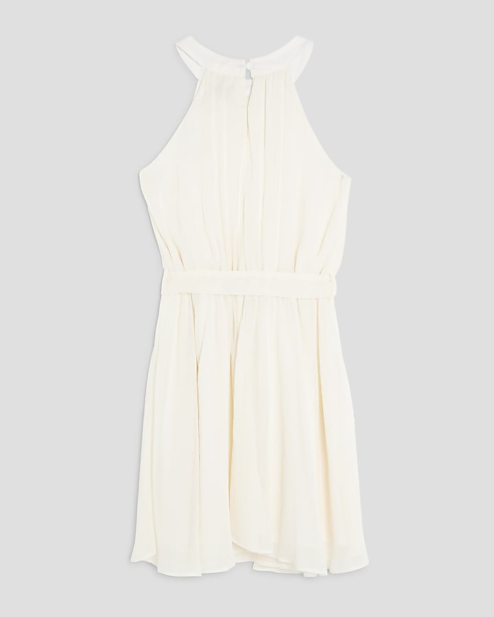 Girls White Halter Neck Dress