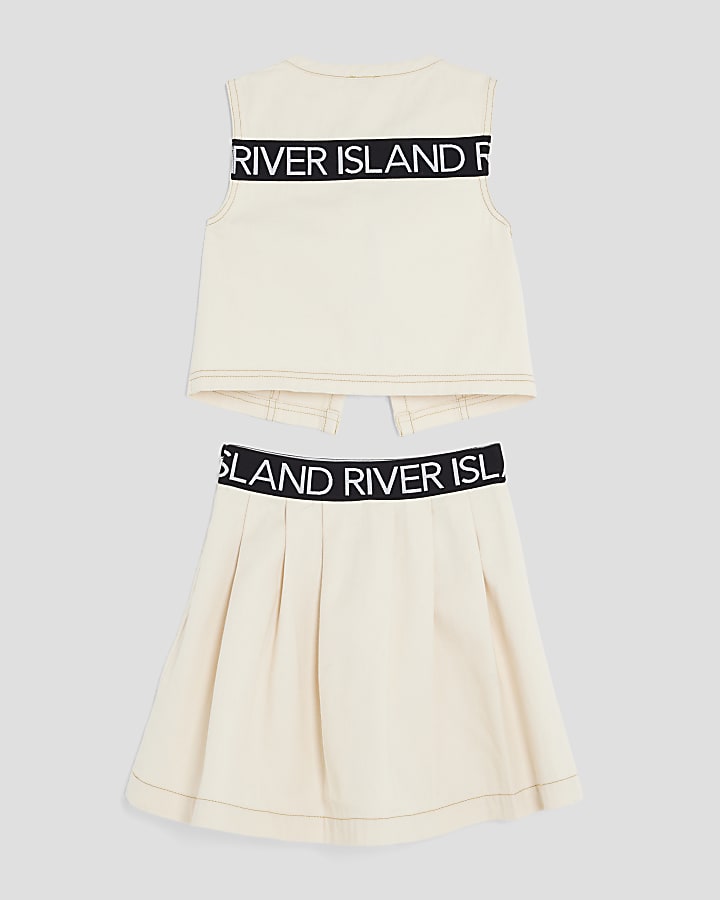 Girls Cream Gilet And Skirt Set