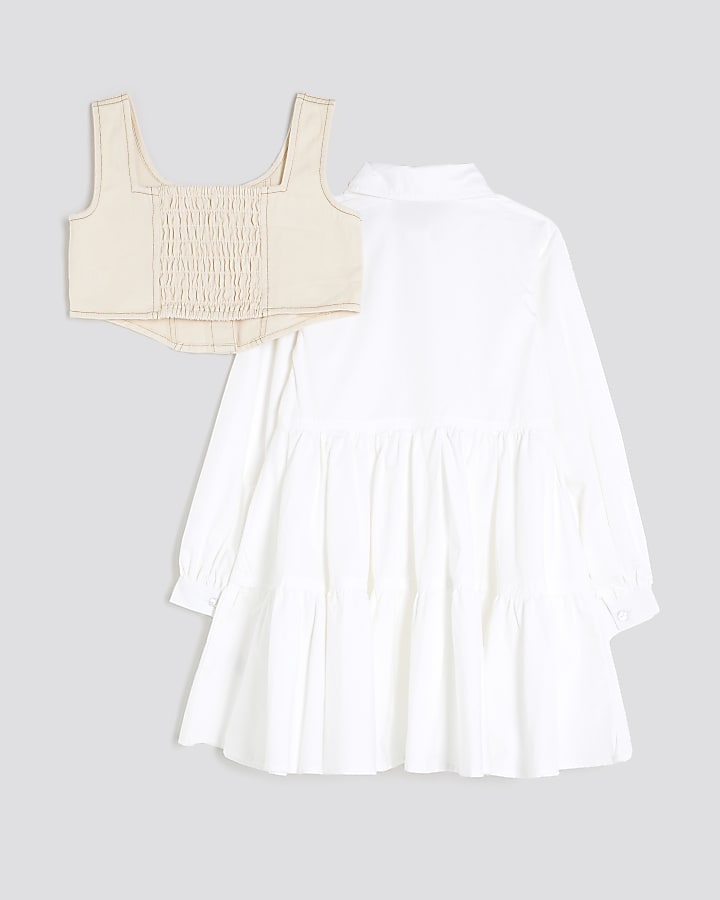 Girls White Waistcoat Shirt Dress