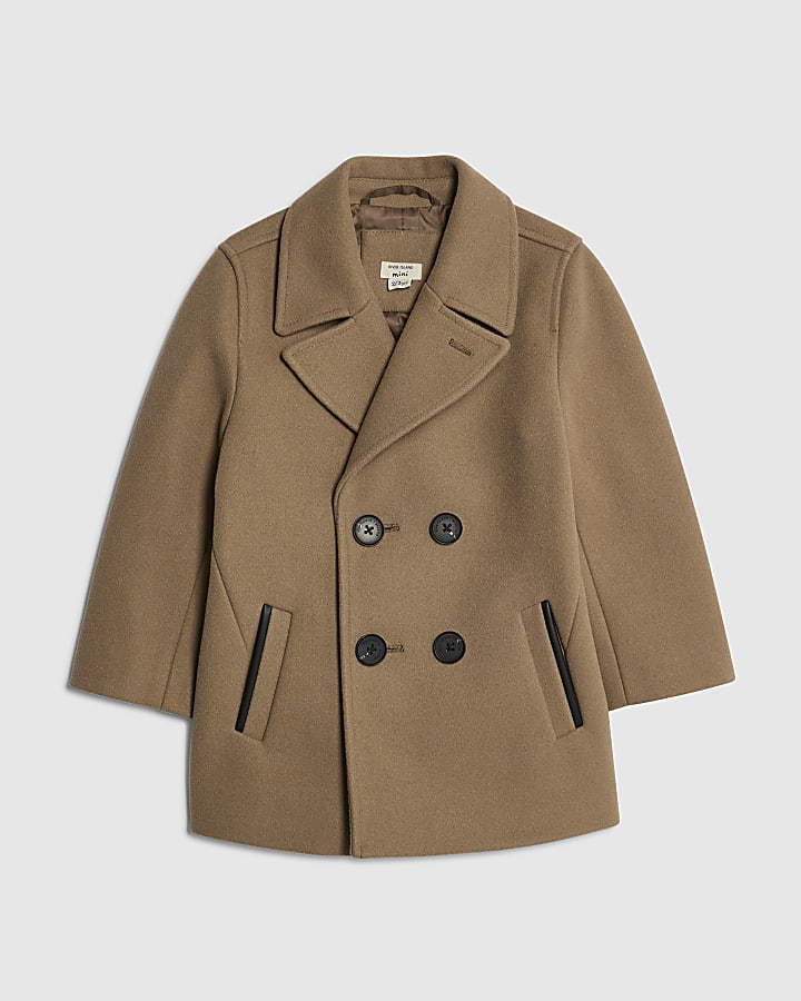 Mini Boys Brown Double Breasted Peacoat