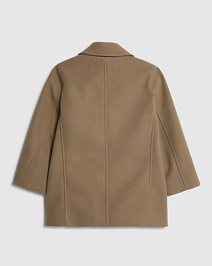 Mini Boys Brown Double Breasted Peacoat