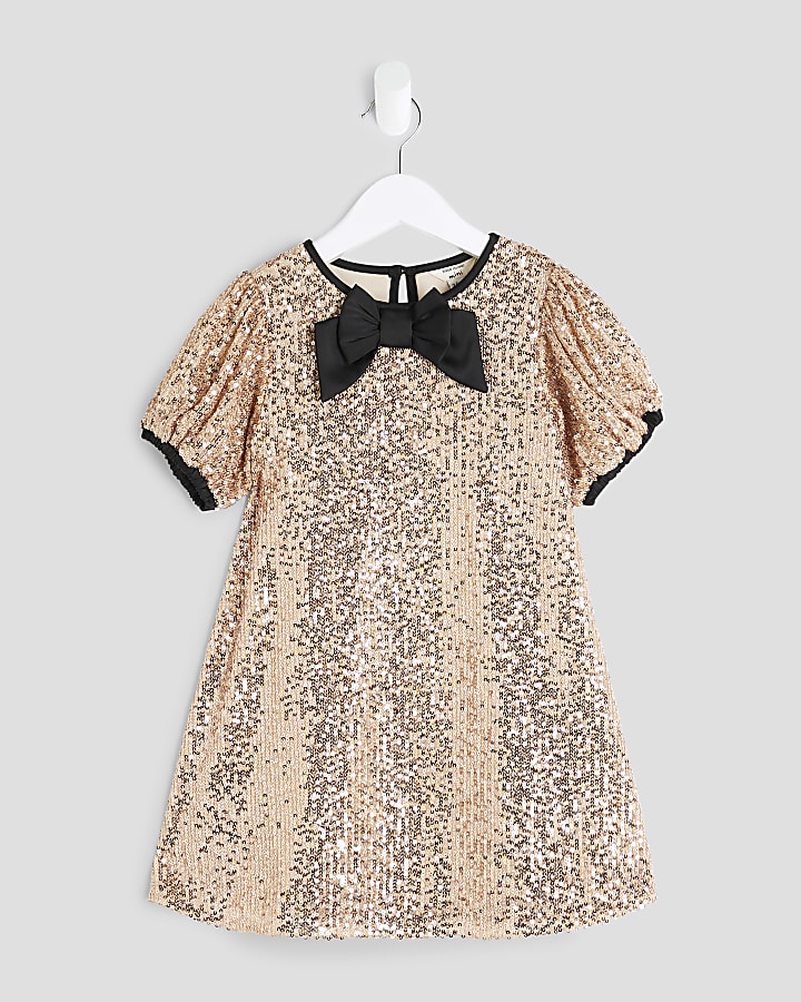 Mini Girls Rose Gold Sequin Dress
