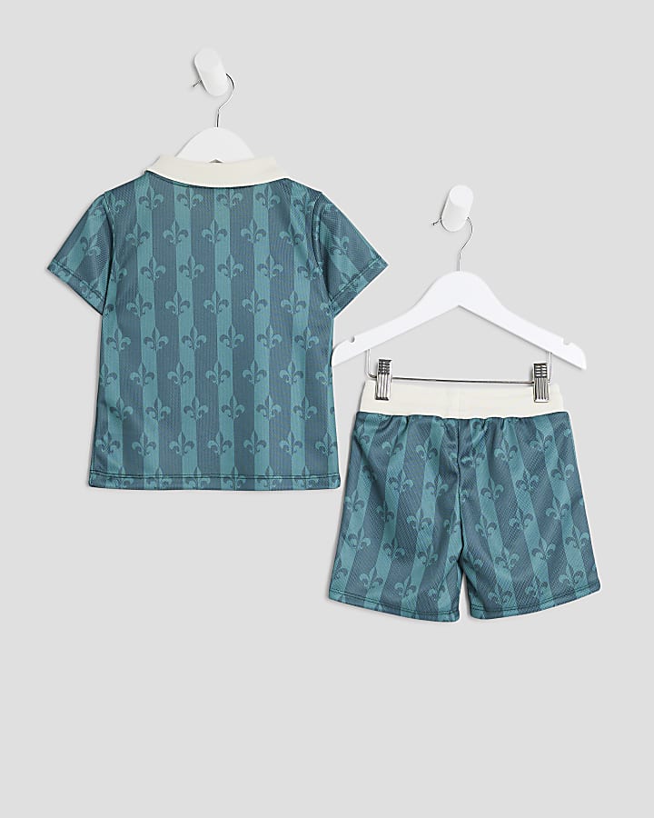 Mini Boys Green Football T-Shirt Set