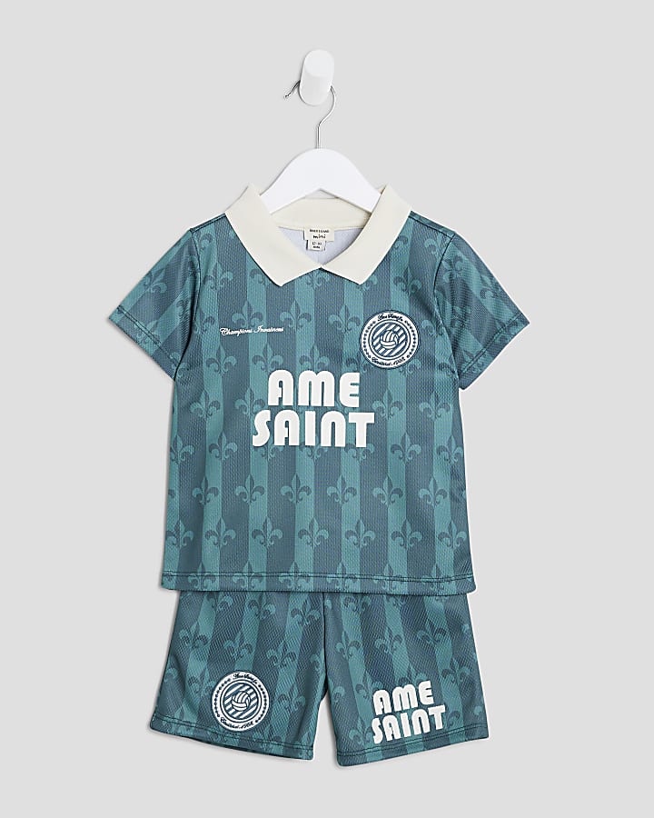 Mini Boys Green Football T-Shirt Set