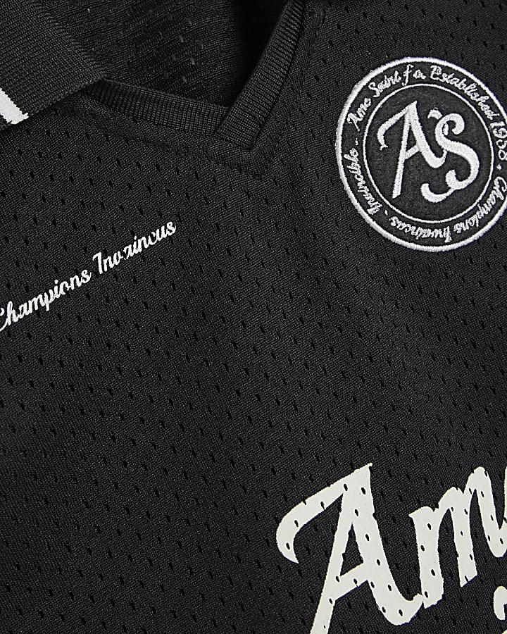 Mini Boys Black Football T-Shirt Set